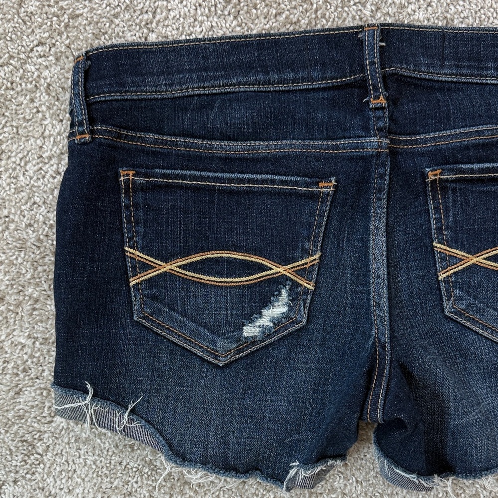 Abercrombie & Fitch Dark Blue Distressed Roll-Cuff Denim Shorts - Picture 4 of 5